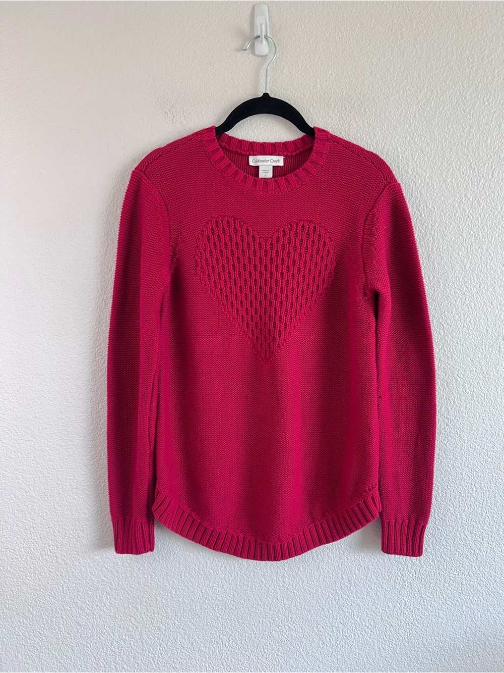 Coldwater Creek Open Knit Heart Cotton Sweater Red Small